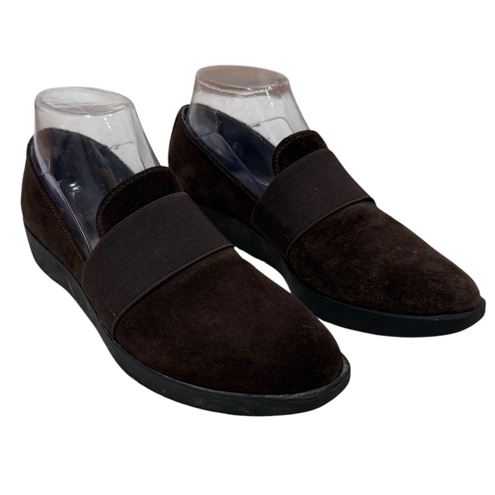 Stuart Weitzman Women's Brown Suede Slip On Wedge Comfort Loafers Sz 7 M Classic